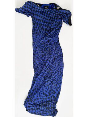 Alexander McQueen Blue Leopard Houndstooth Print Mixed Print Dress Y2K